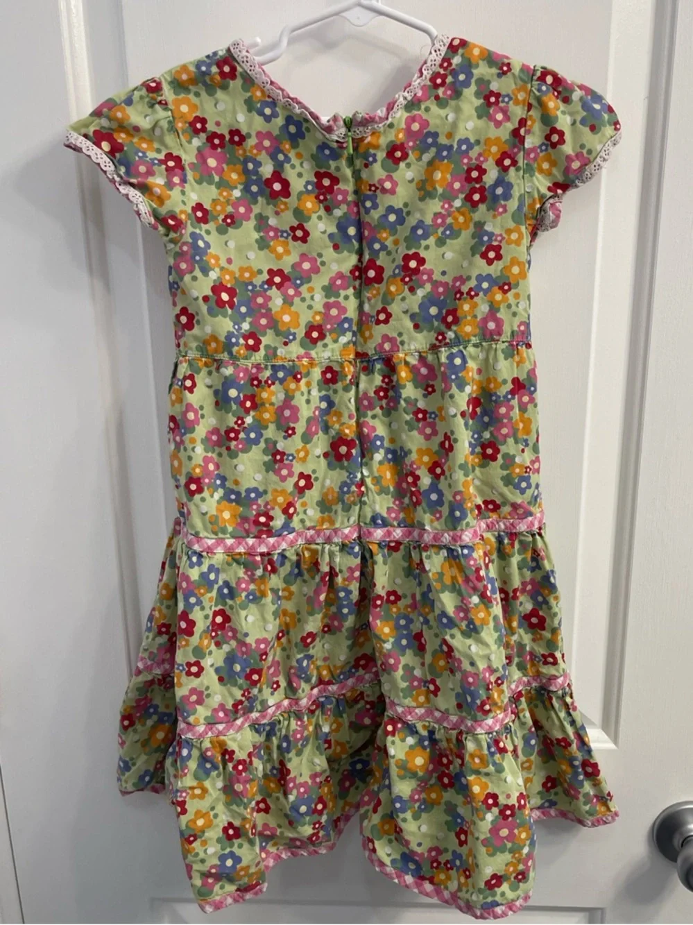 Hanna Andersson Light Green Floral Tiered Dress with Pink Trim - Picture 6 of 10